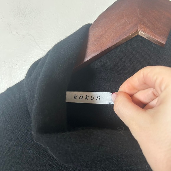kokun Black Long Sleeve Turtleneck Sweater Top Size L Bamboo Cashmere Blend - Picture 4 of 6